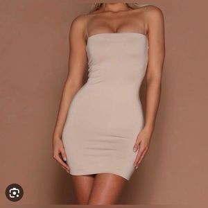 Meshki Mia Thin Strap Bodycon Mini Dress in Tan/beige